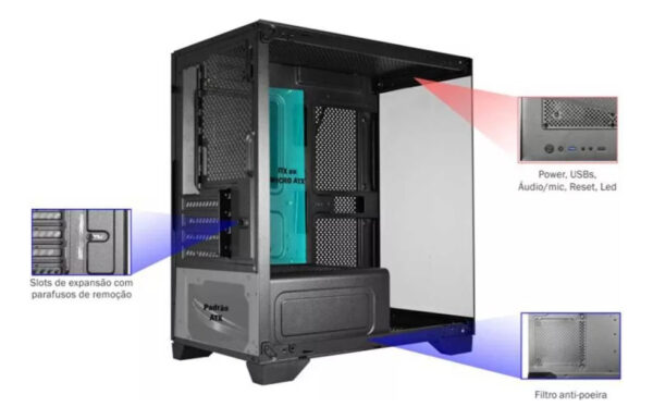 Gabinete Gamer K-mex Aquario Cg-01F9 Micro Poseidon Microatx - Image 5